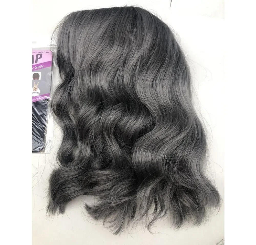12inch Loose Wave Bob Wig Wavy Grey Bob Wig with Air Bang Curly Hair Wigs *READ